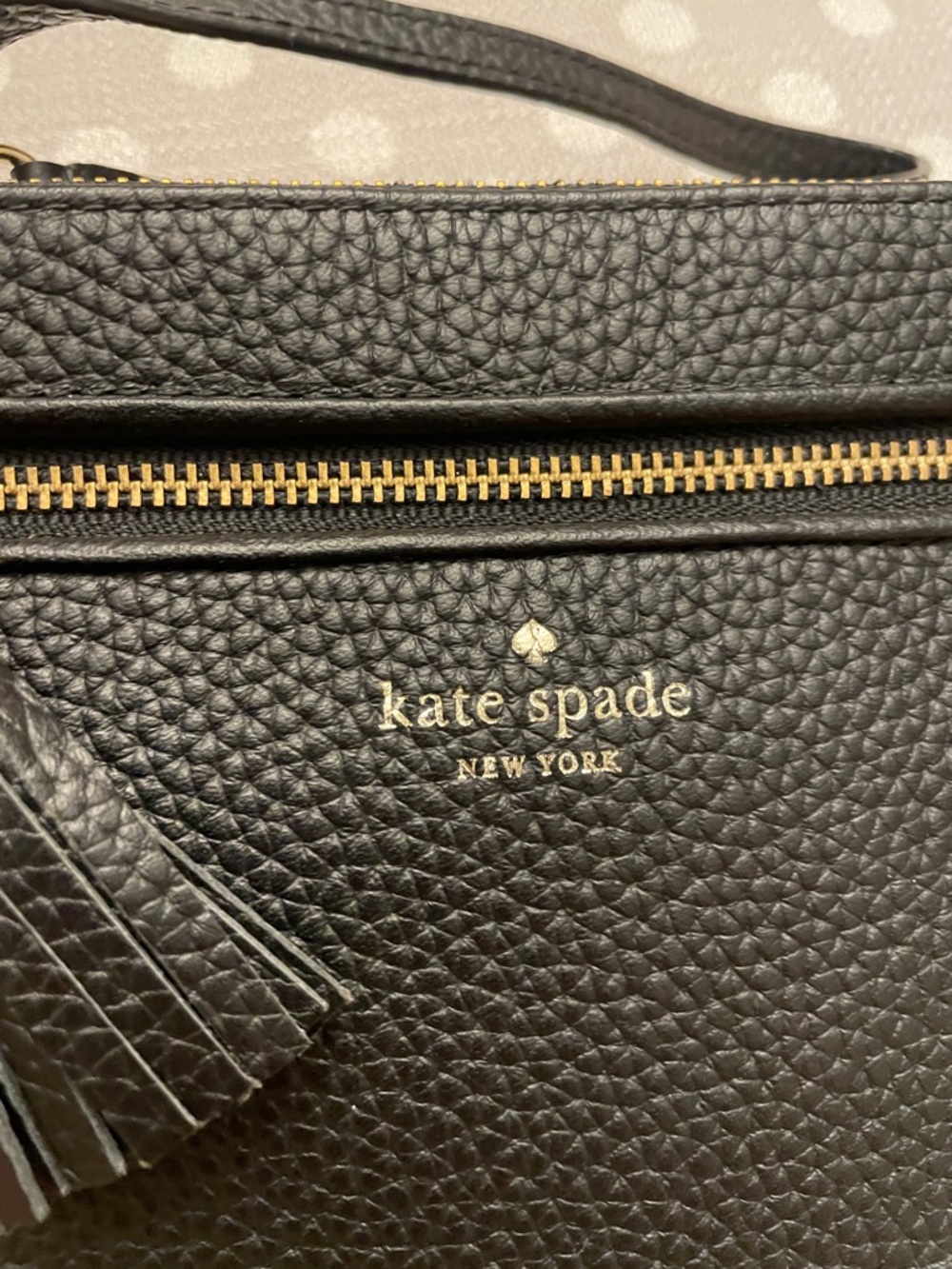 kate spade Chester Street Black Pebbled Leather Tassel Wristlet with Gold Accent - Picture 3 of 9
